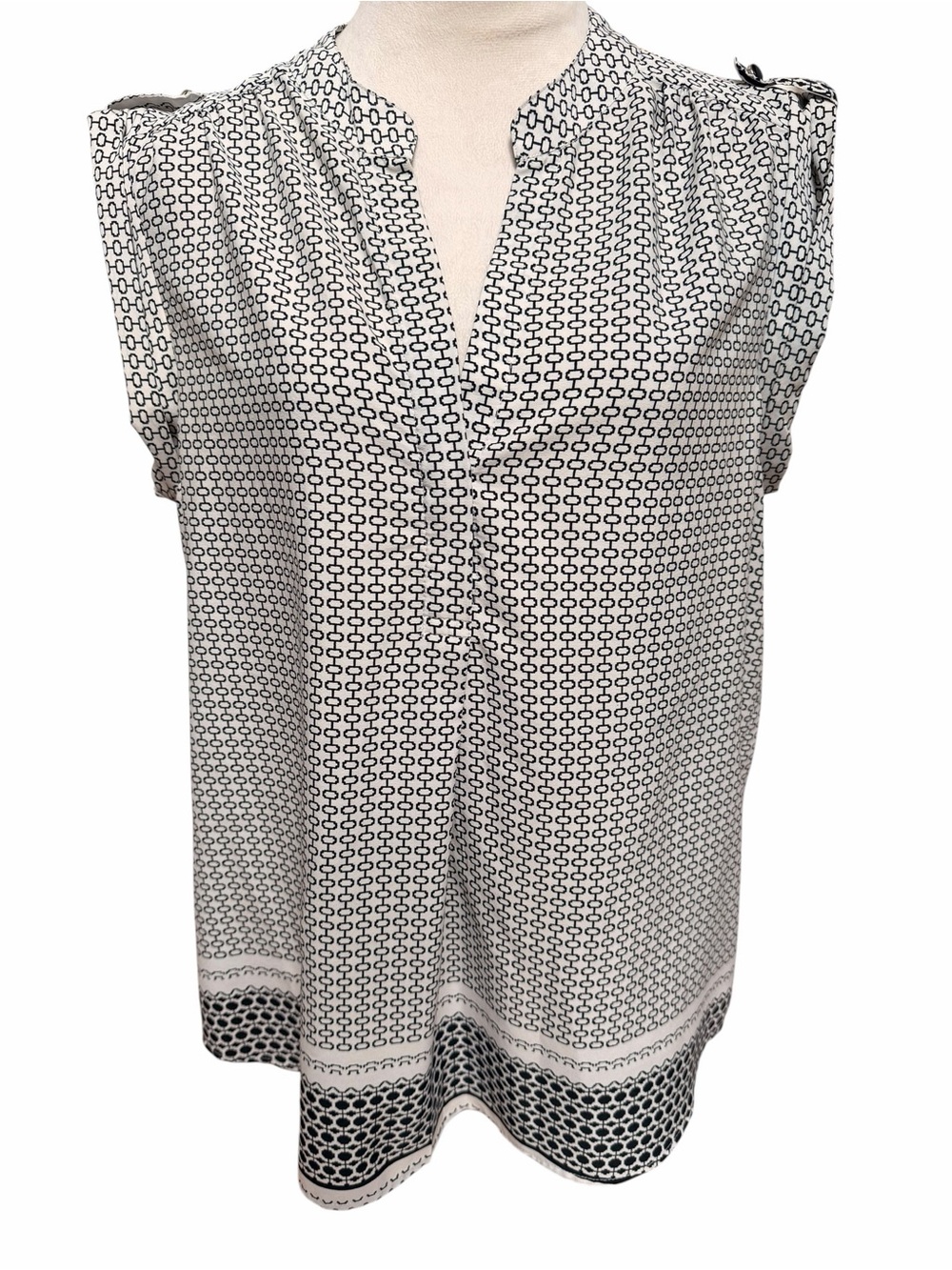 Women's Sleeveless XL Black and Cream Print Top Antila Femme